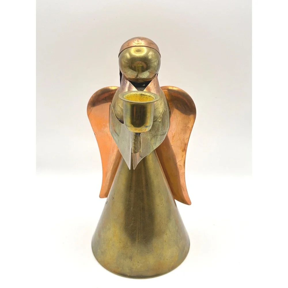 Vintage Brass Copper Angel Candlestick Holder Mid Century Christmas Decor 9